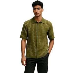 CONEY ISLAND PICNIC Knit Button-Down Short Sleeve Shirt. Olive Green.Size S NWT